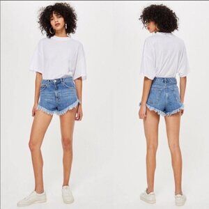 TOPSHOP Kiri High Waist 100% Cotton Cut-Off Frayed Hem Jean Shorts Size 4